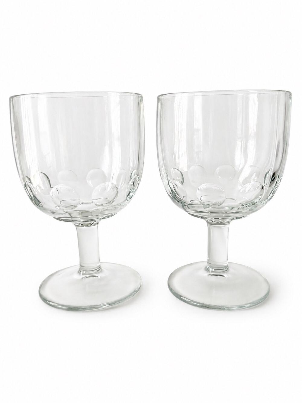 Vintage Clear Pressed Glass Concave Thumbprint coin dot Goblets Stemmed Glasses